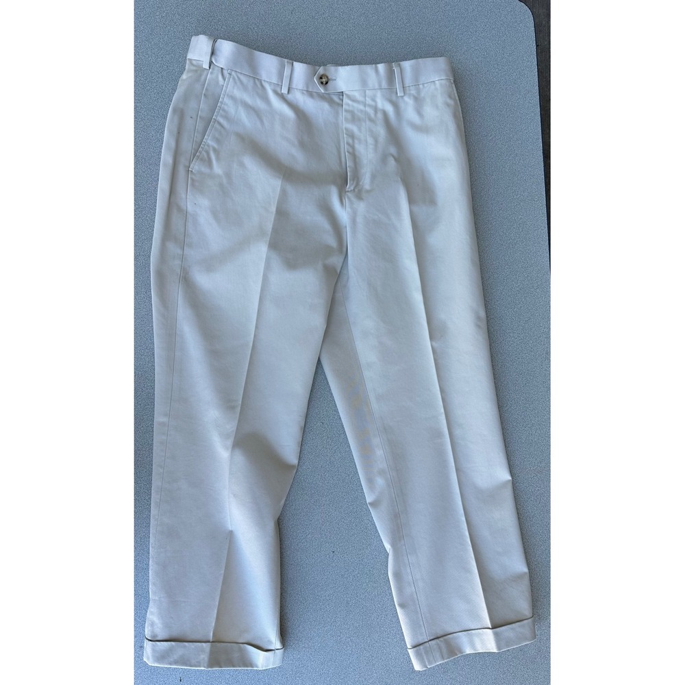 Saddlebred Mens Khaki Chino Pants 36x29 Cotton‎ Flat Front Cuffed Trousers Beige